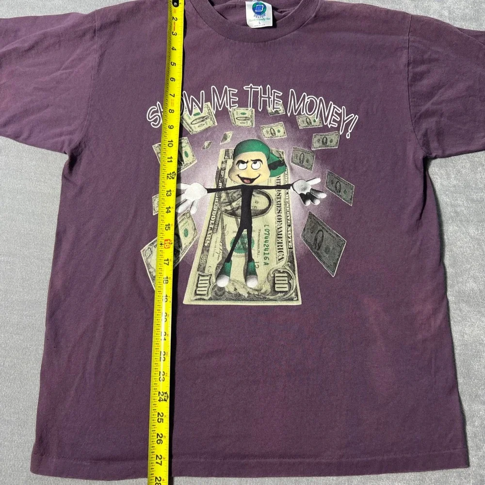 Vintage Belton Show Me The‎ Money Graphic T-Shirt Purple Mens Large Made in USA